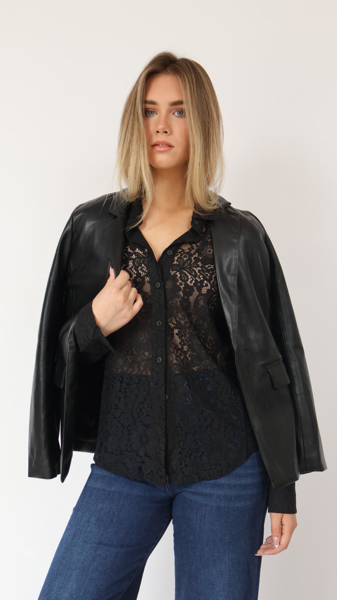 Lace Long Sleeve Button Down Top