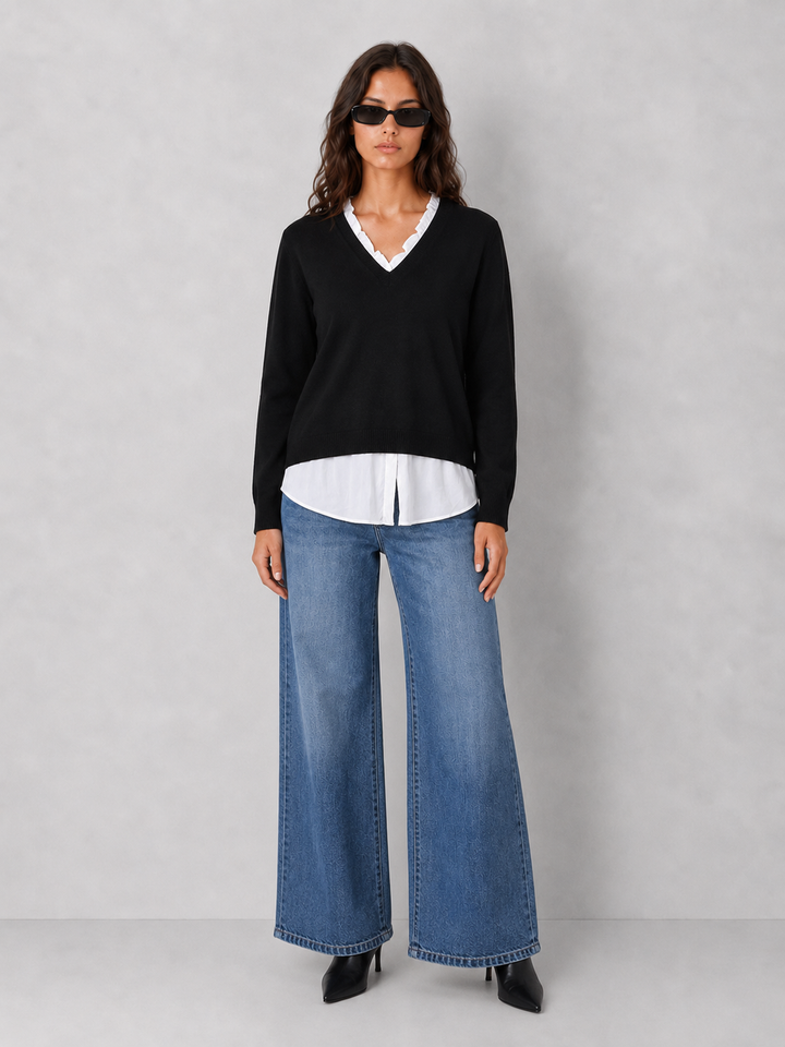 V-Neck Double Layer Sweater