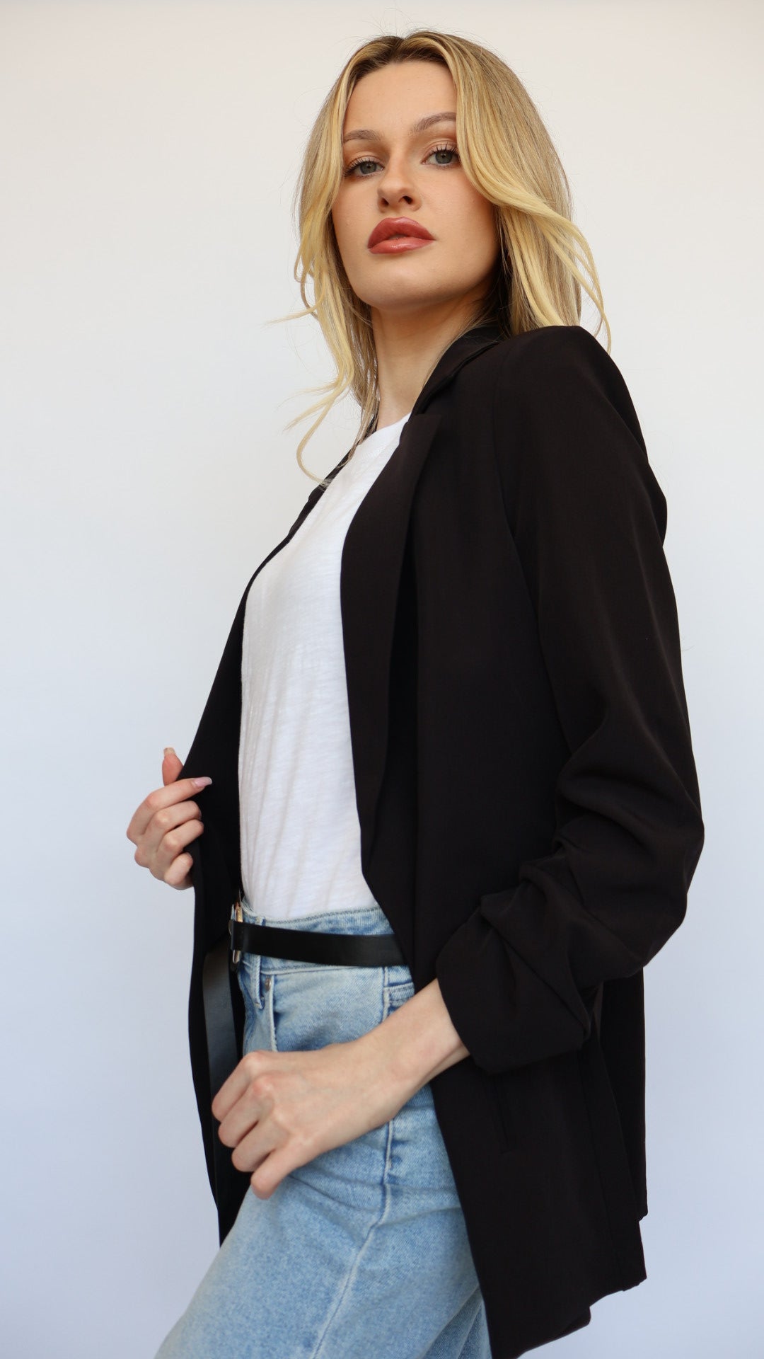 3/4 Ruched Sleeve Blazer