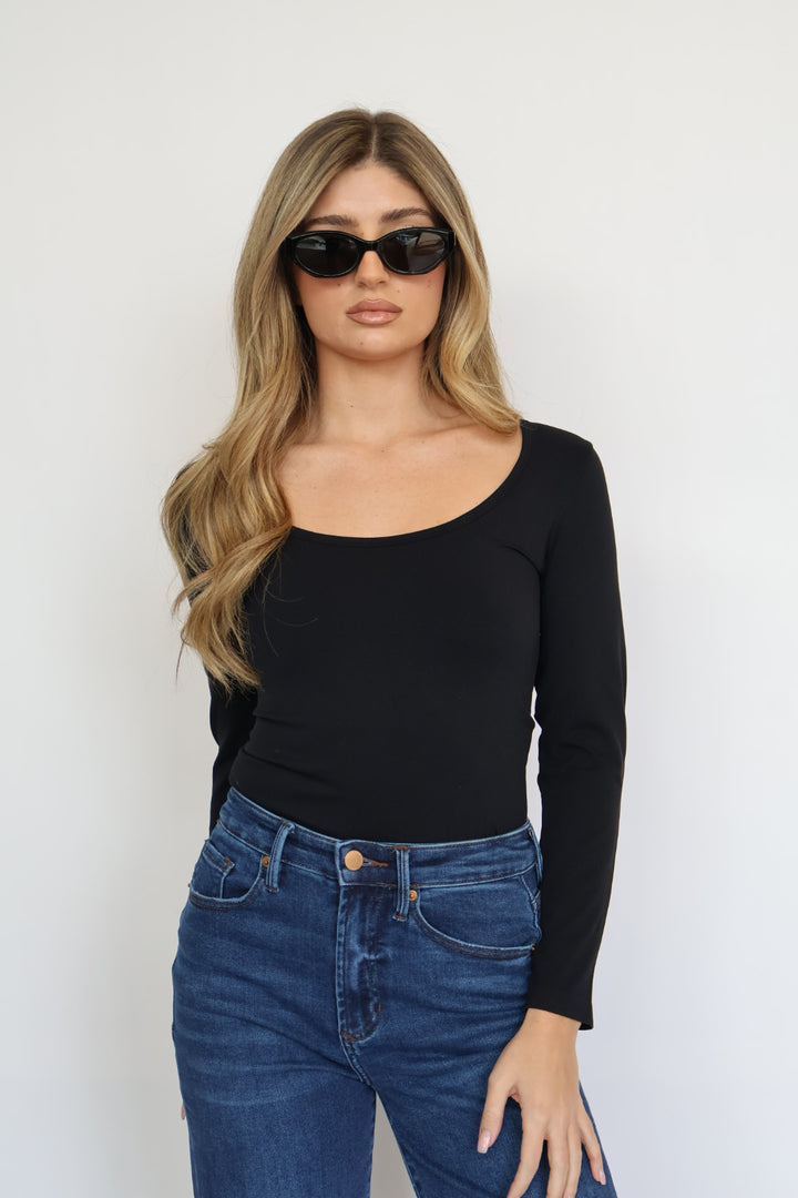 Scoop Neck Contour Long Sleeve Top One Size