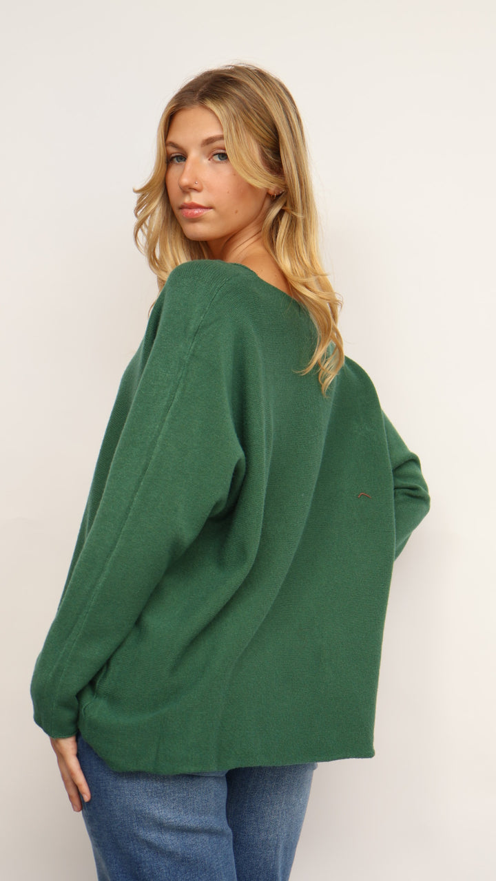 Pinch Butter Soft V-Neck Loose Fit Sweater – Hunter Green