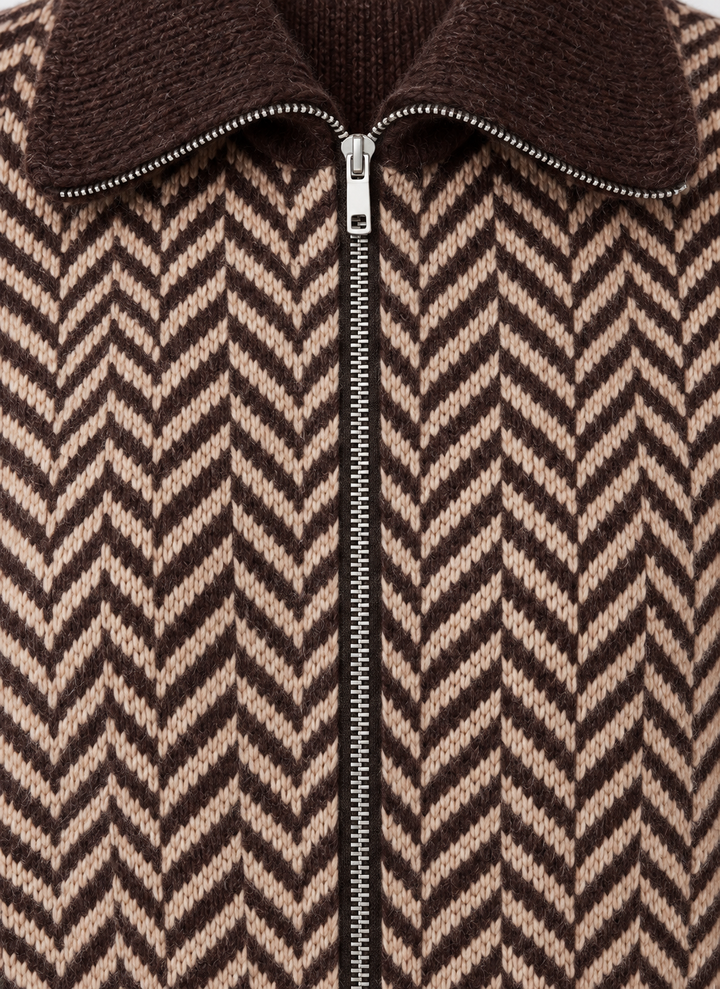 Habitual Herringbone Zip Front Cardigan