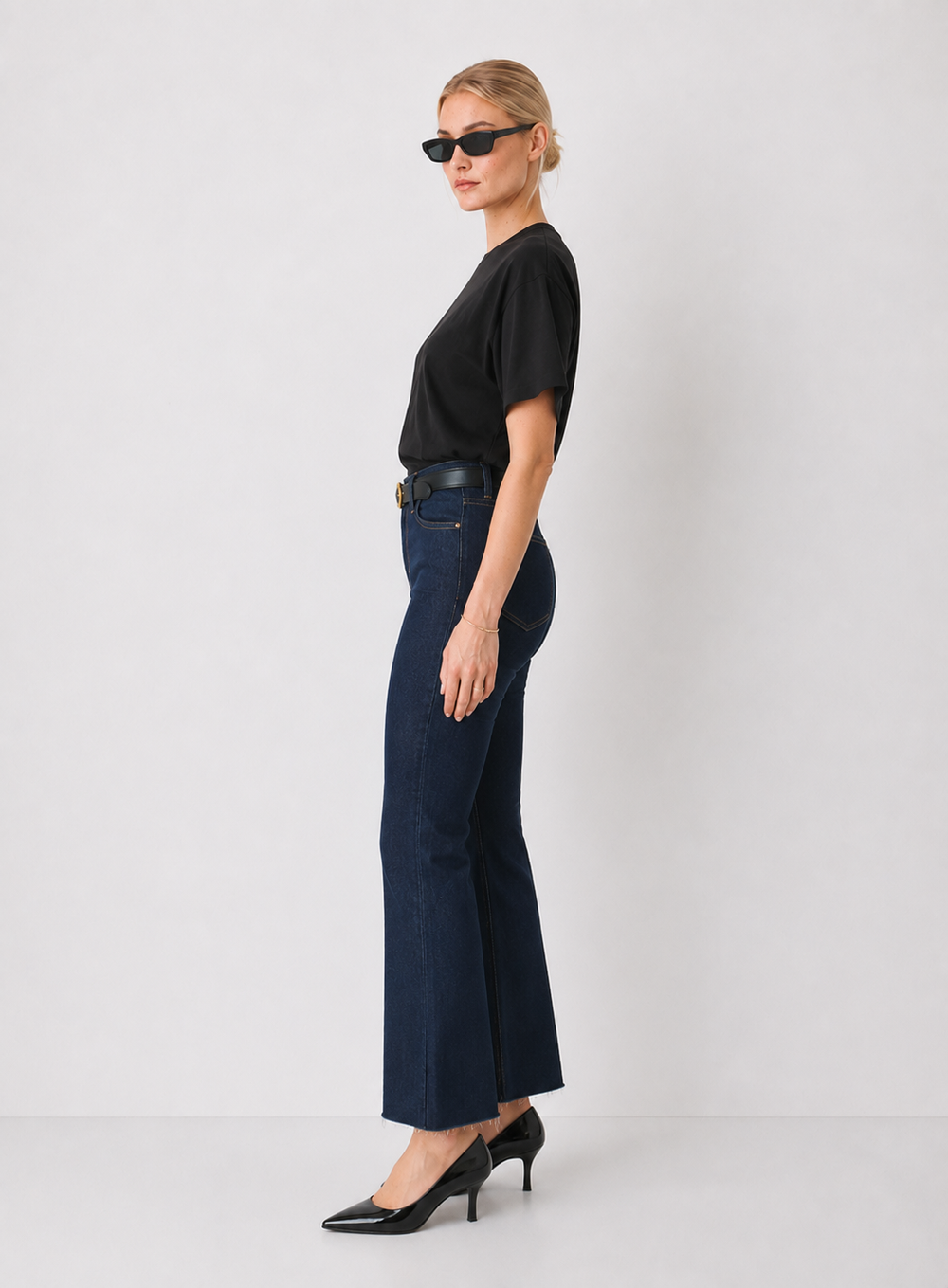 Just Black Denim: Rigid Ultra Dark Denim Flare Leg Jeans