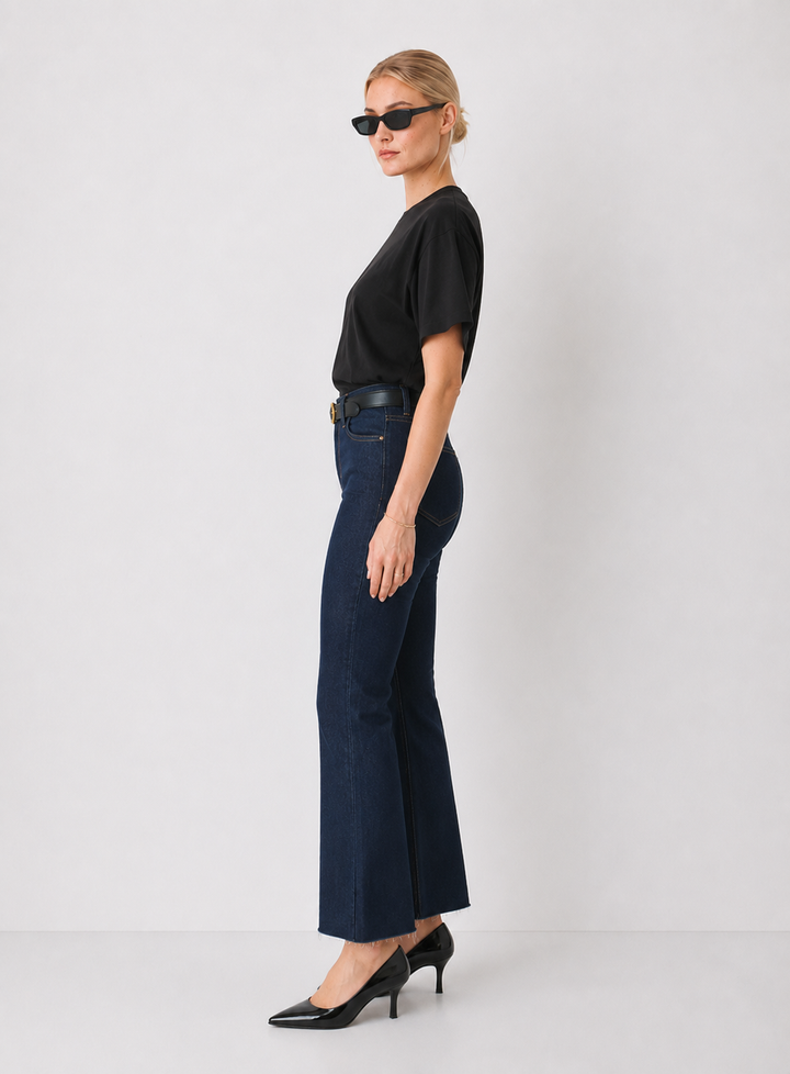 Just Black Denim: Rigid Ultra Dark Denim Flare Leg Jeans