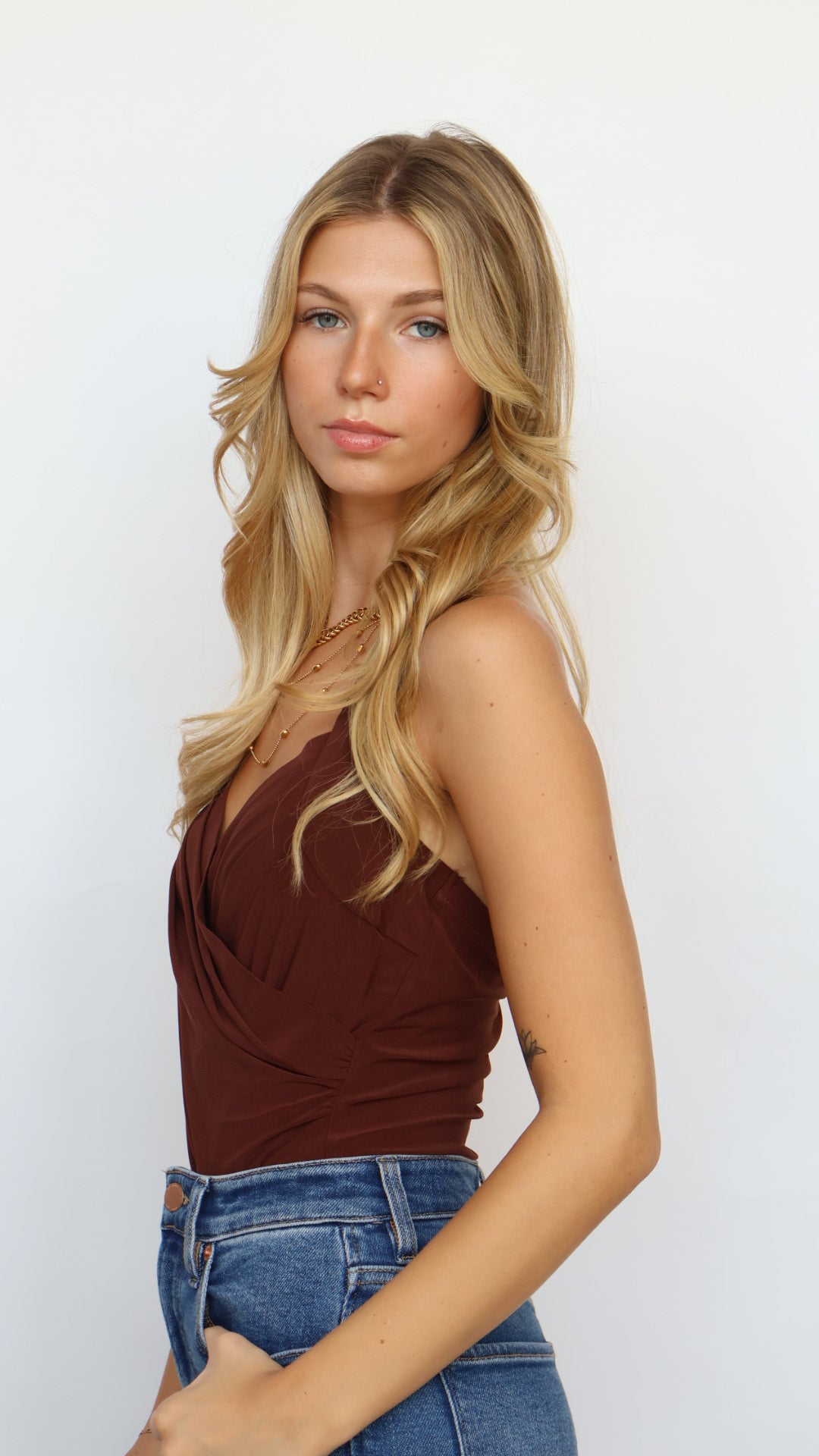 ASTR Dyanna Bodysuit Cross Front Halter Bodysuit