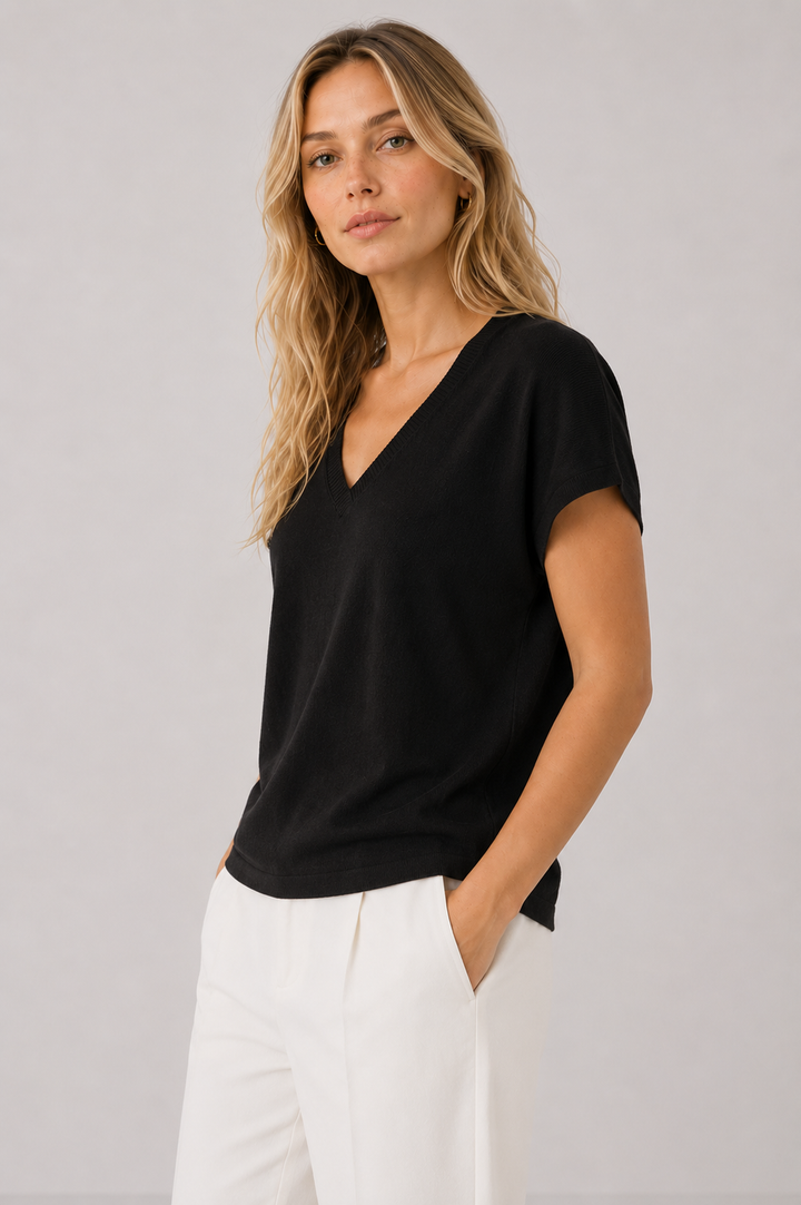 V Neck Short Sleeve Sweater