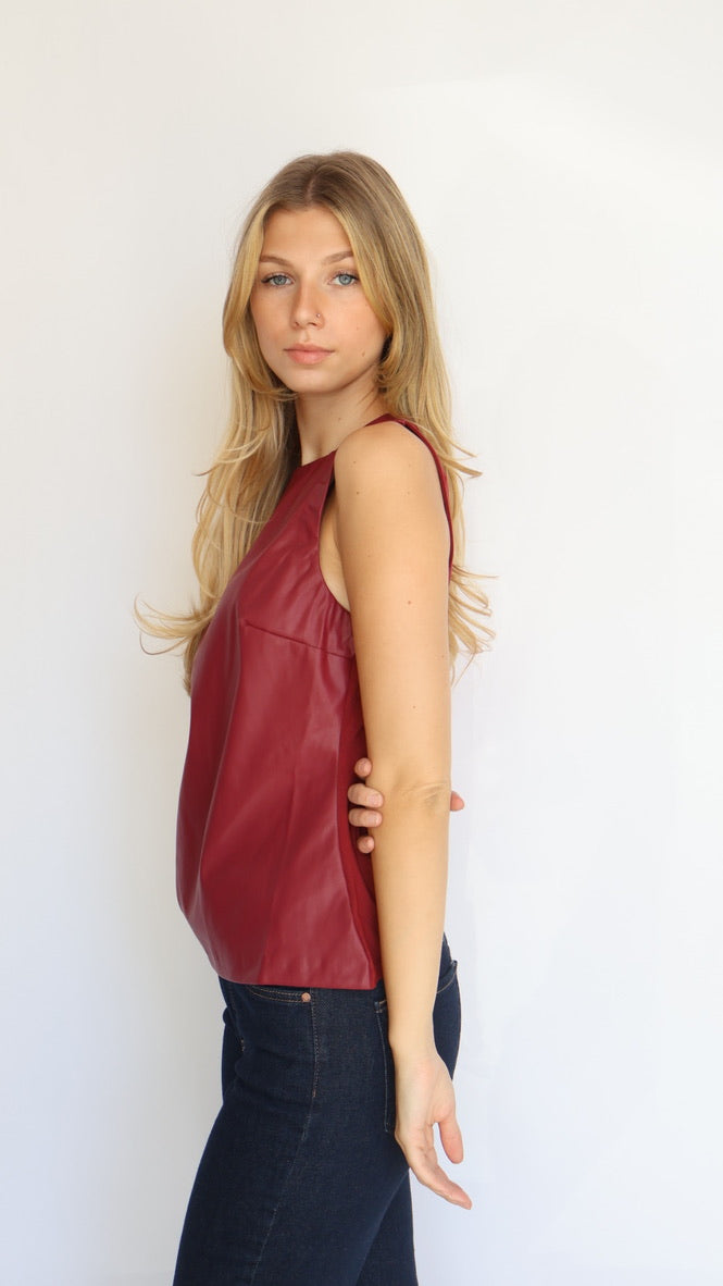 Asymmetrical Vegan Leather Front Top