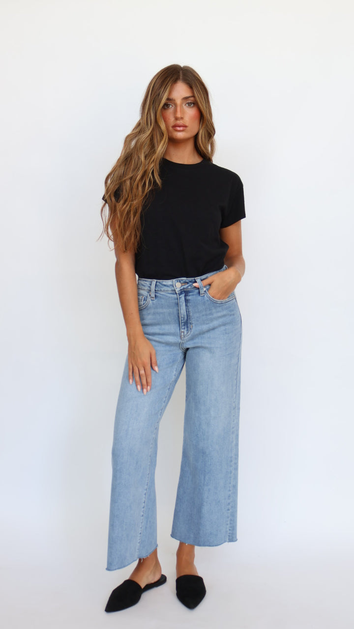 Just Black Denim Slim Cropped Wide Leg Jeans