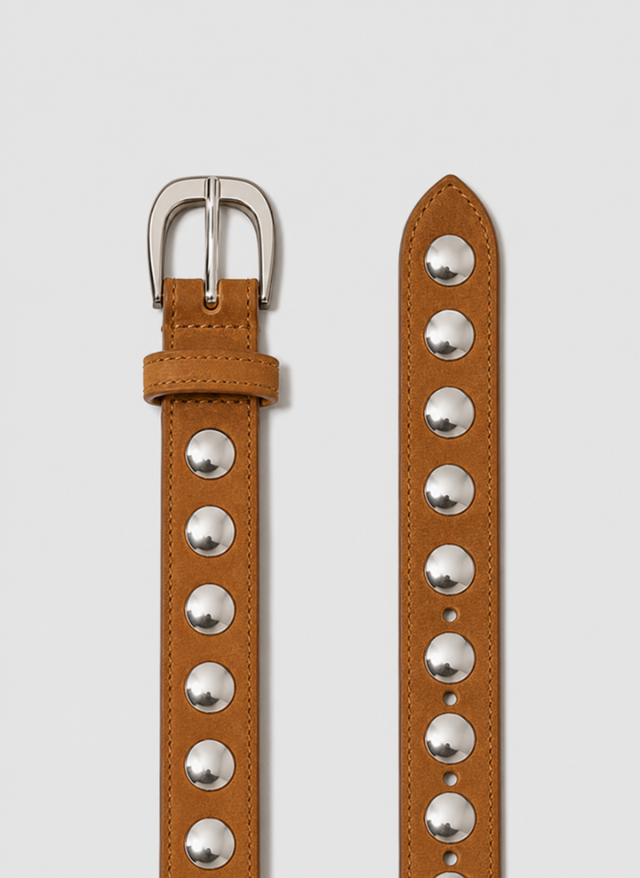 Suede Studded Belt - Camel