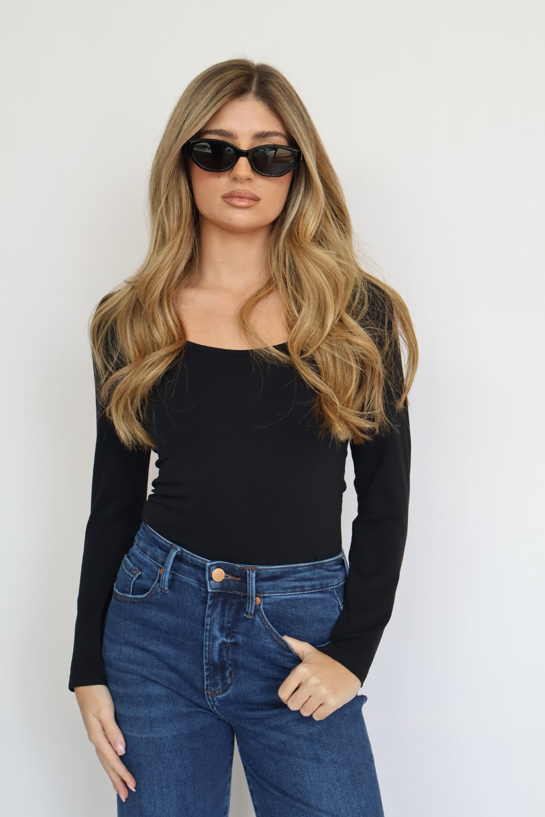 Scoop Neck Contour Long Sleeve Top One Size