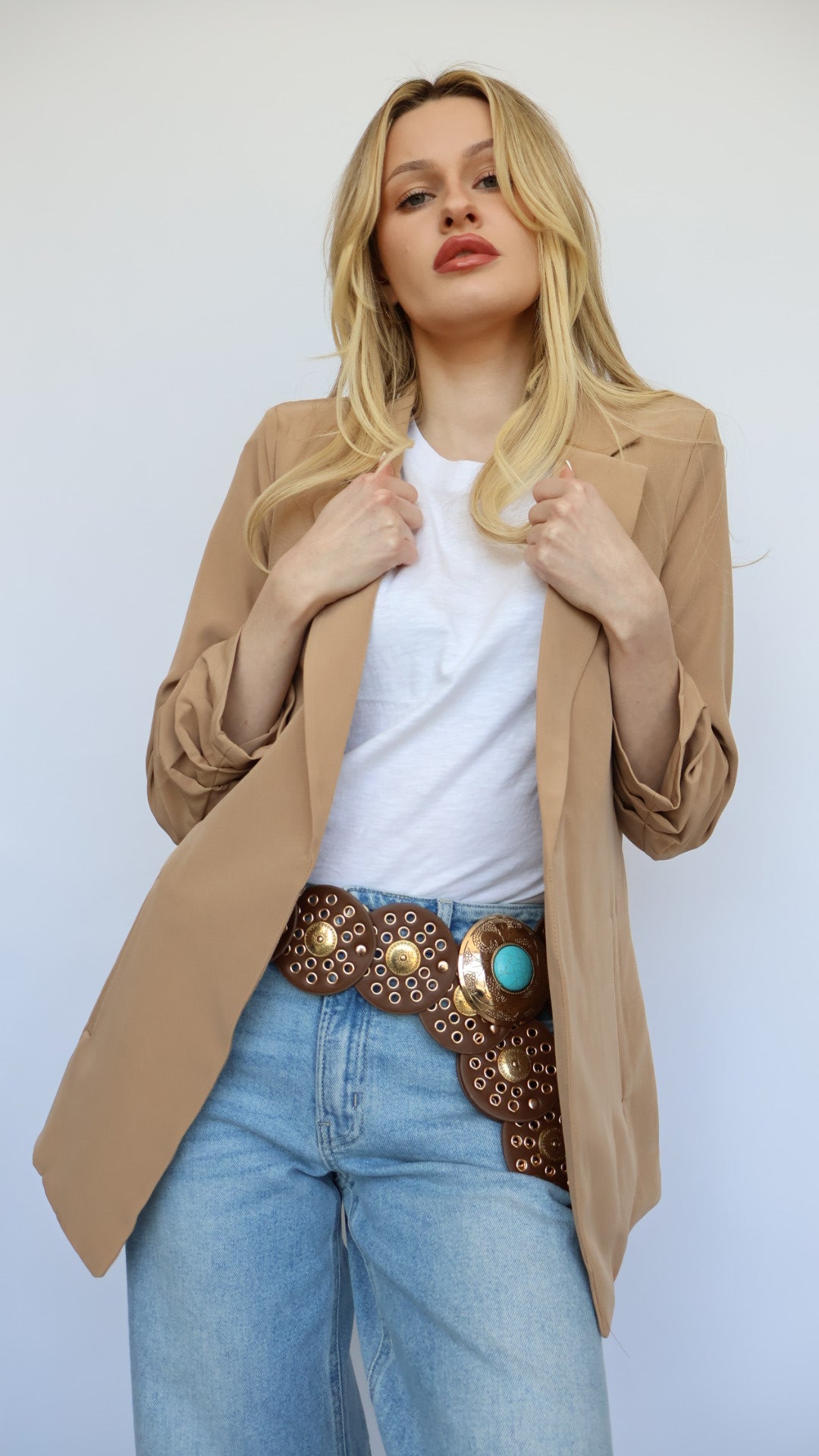 3/4 Ruched Sleeve Blazer