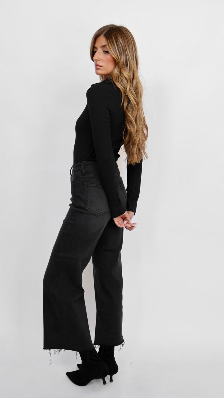 Just Black Denim Slim Cropped Wide Leg Jeans