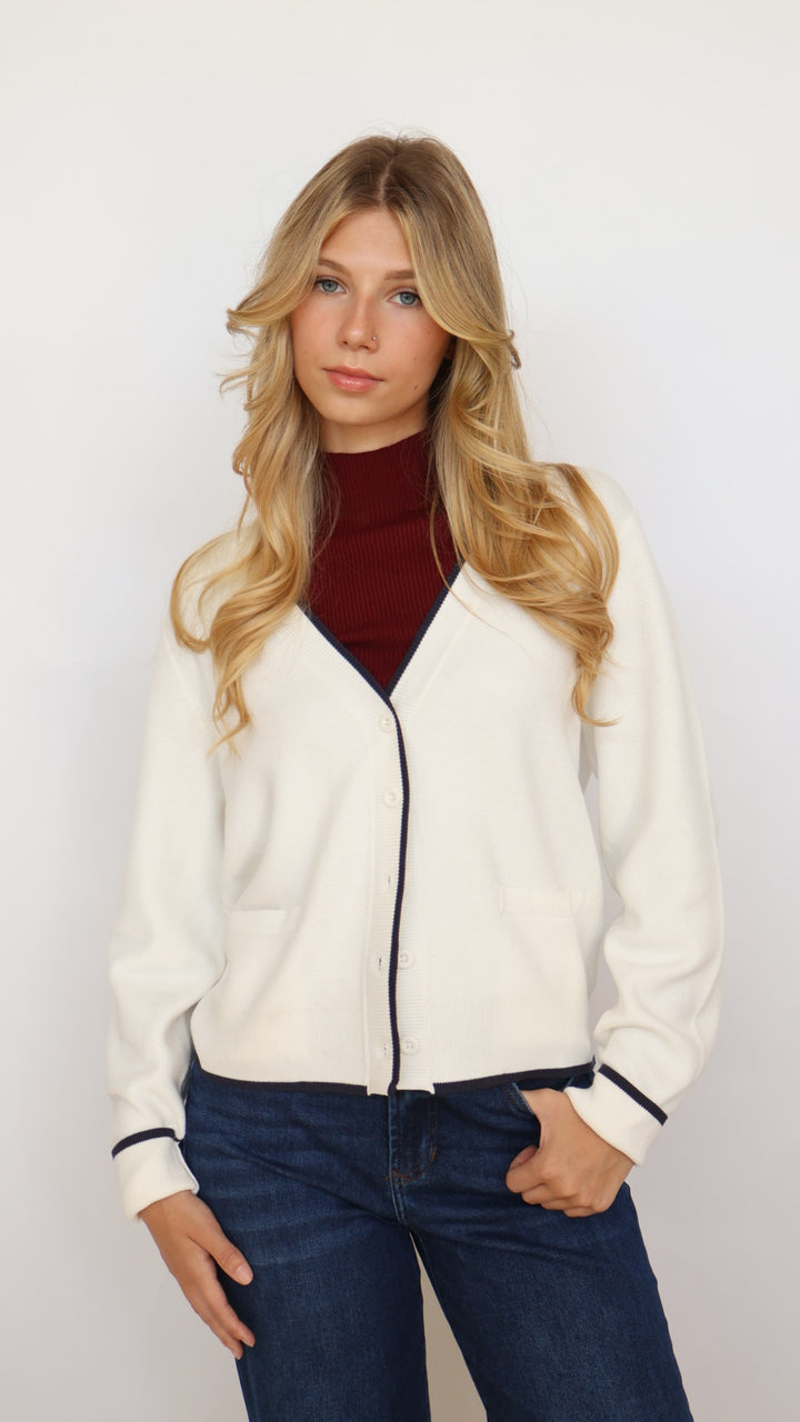 Thread & Supply Preppy Contrast Piping Cardigan