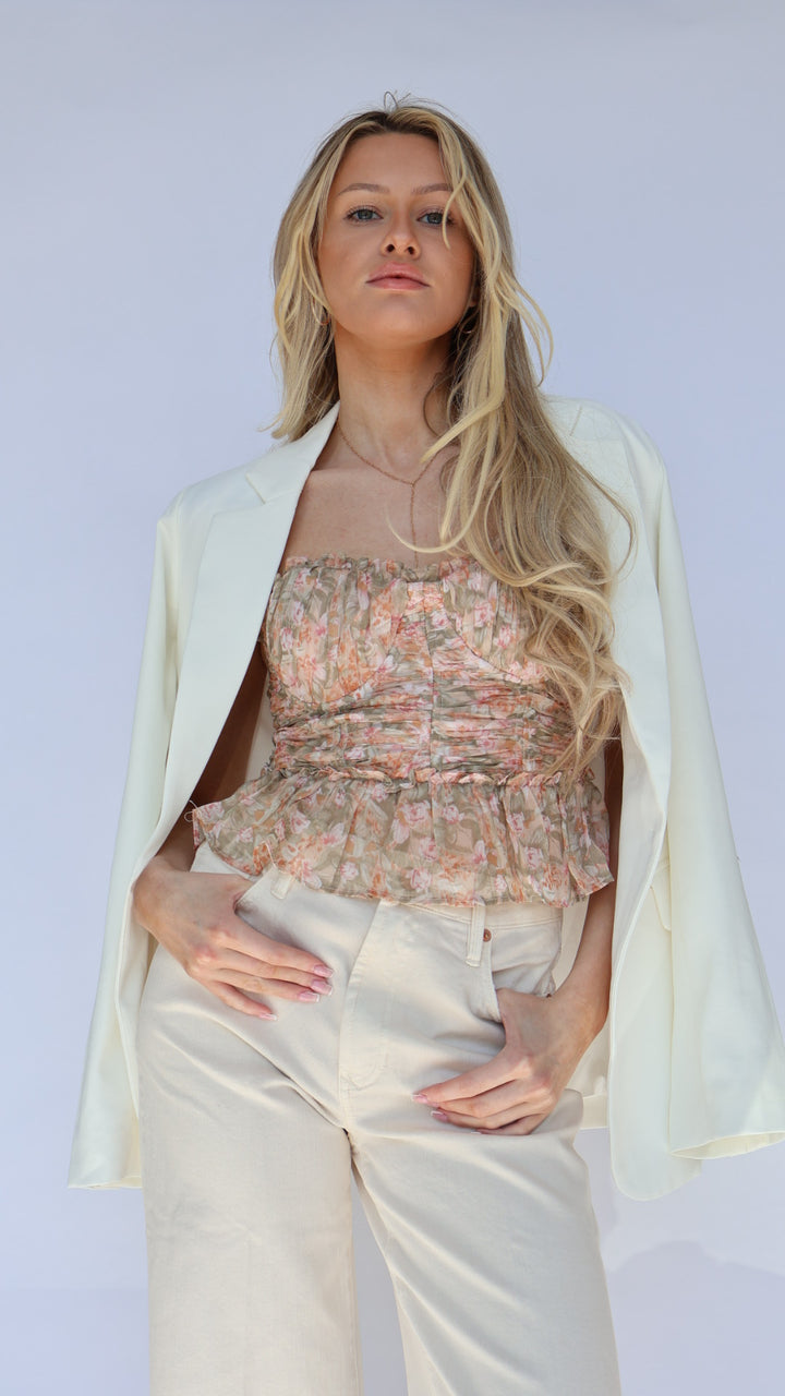 Ruched Floral Print Bustier