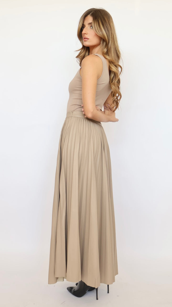 Pleated Vegan Leather Maxi Skirt