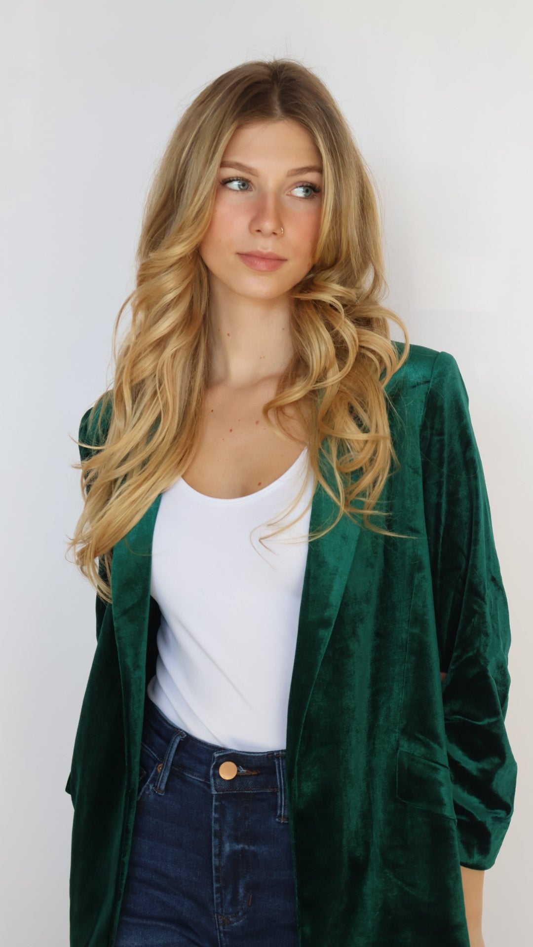 Ruched Sleeve Velvet Blazer