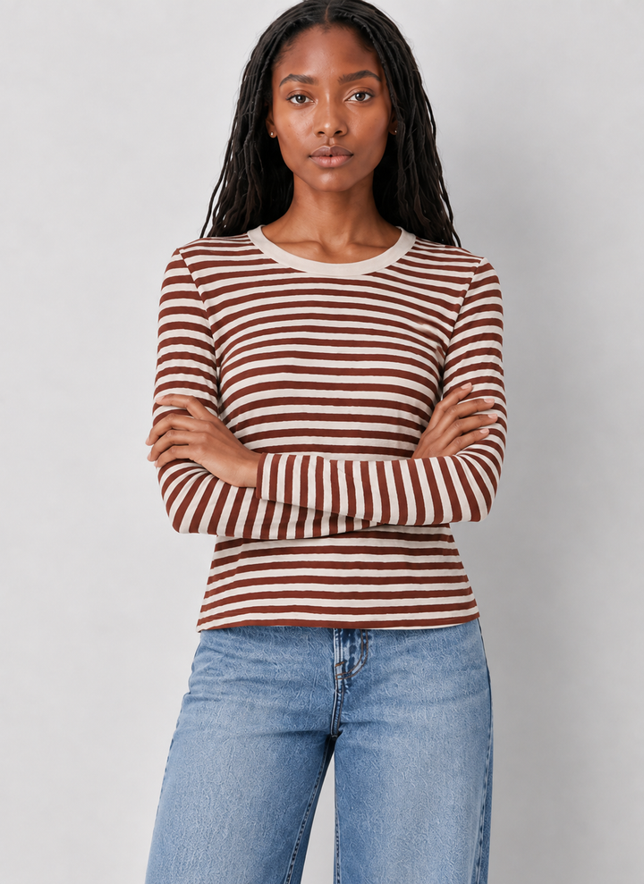 Z Supply Junie Long Sleeve Stripe Slub Tee - Dark Rosewood