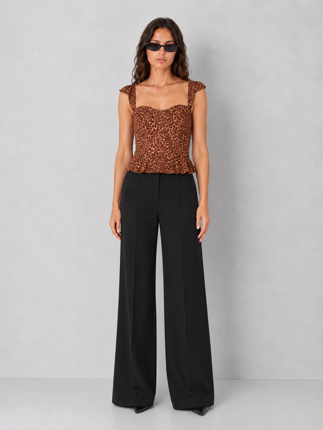 Animal Print Flutter Sleeve Peplum Top