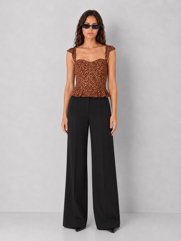 Animal Print Flutter Sleeve Peplum Top