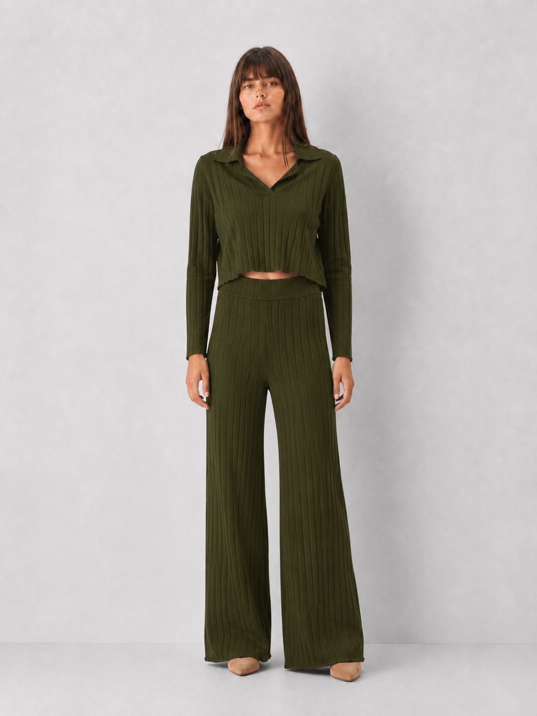 Elan Margot Ribbed Knit Polo Top