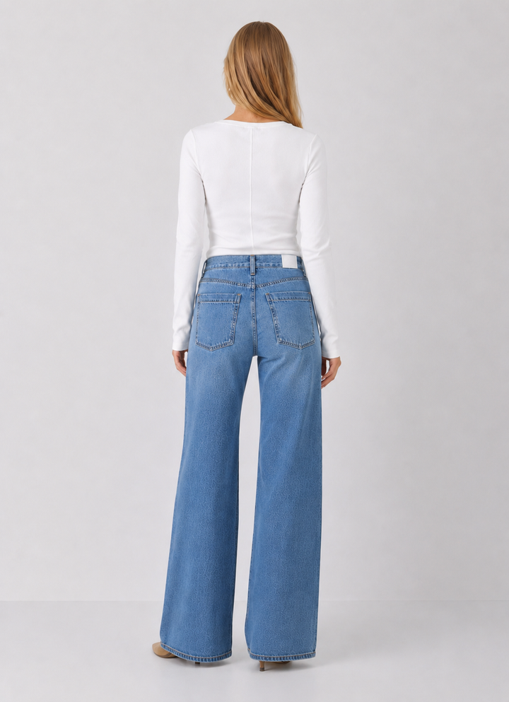 Ribbed Cotton Scoop Neck Long Sleeve Top