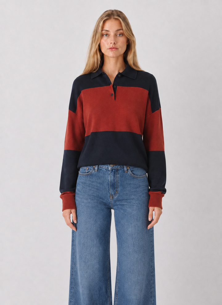 Color Block Knit Polo Sweater