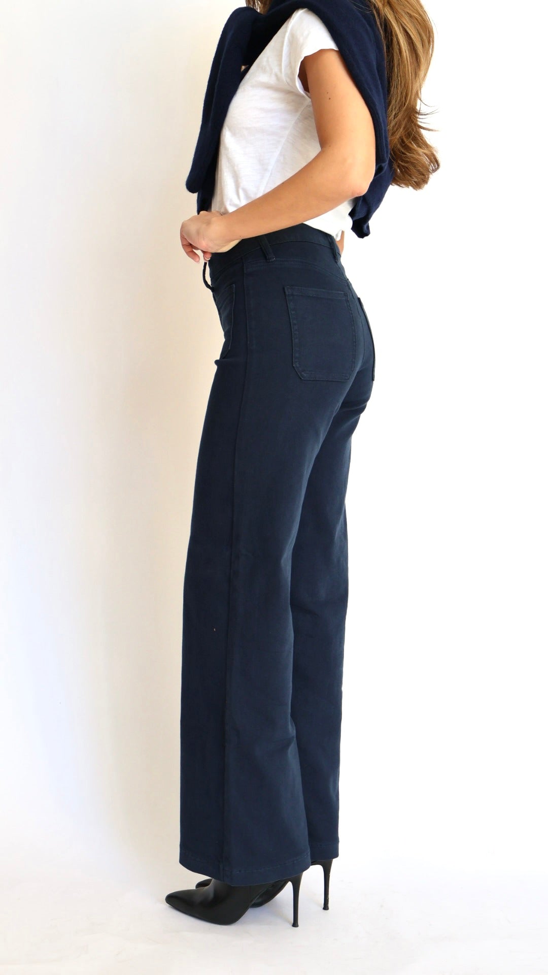 Just Black Denim: Patch Pocket Wide Leg Jeans Navy