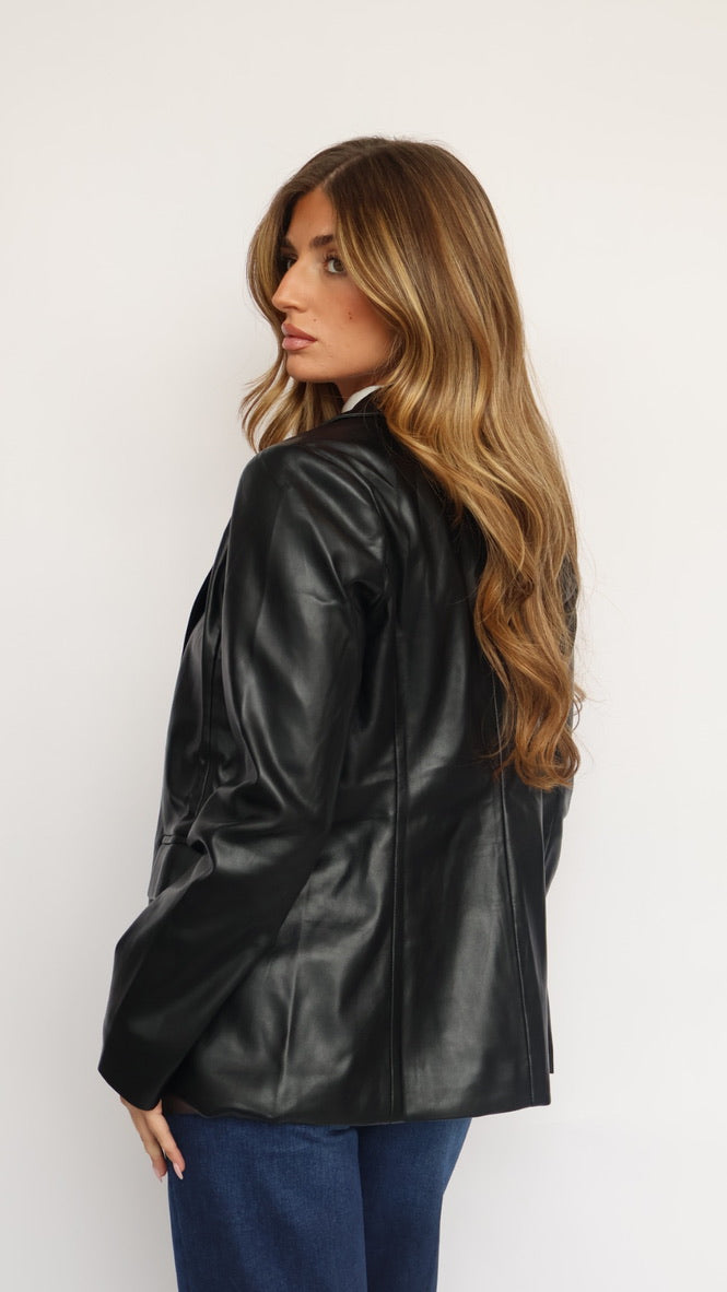 Vegan Leather Open Blazer