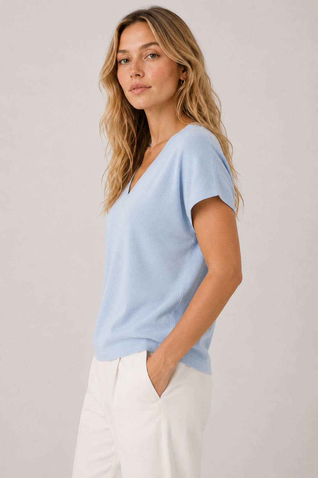 V Neck Short Sleeve Sweater