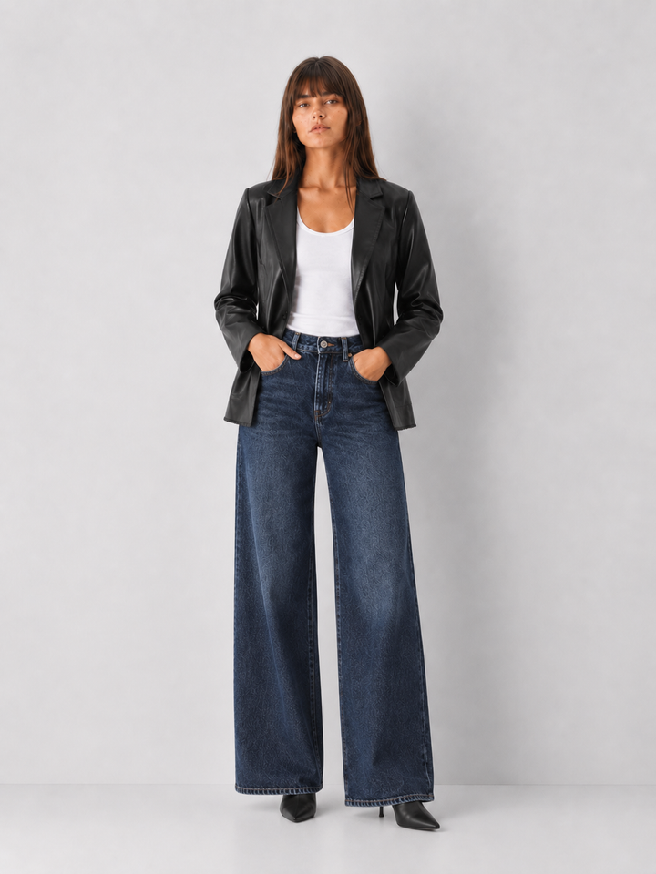 Faux Leather Open Blazer