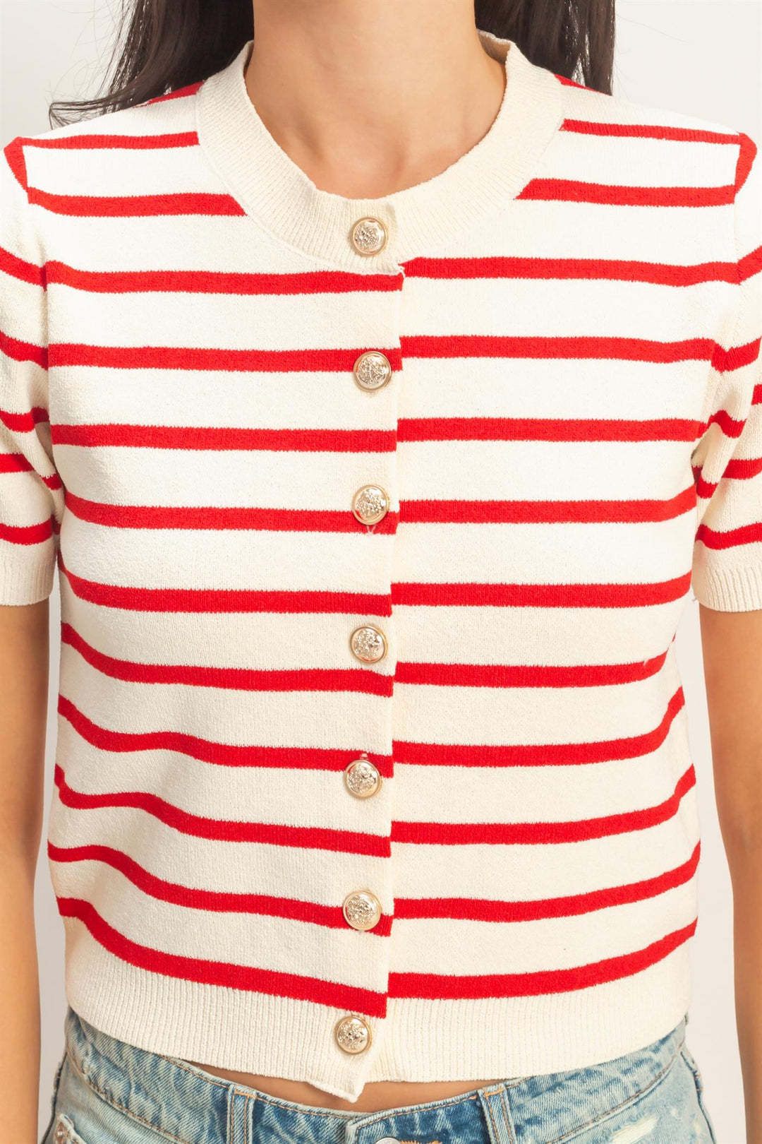 Stripe Short Sleeve Button Up Cardigan