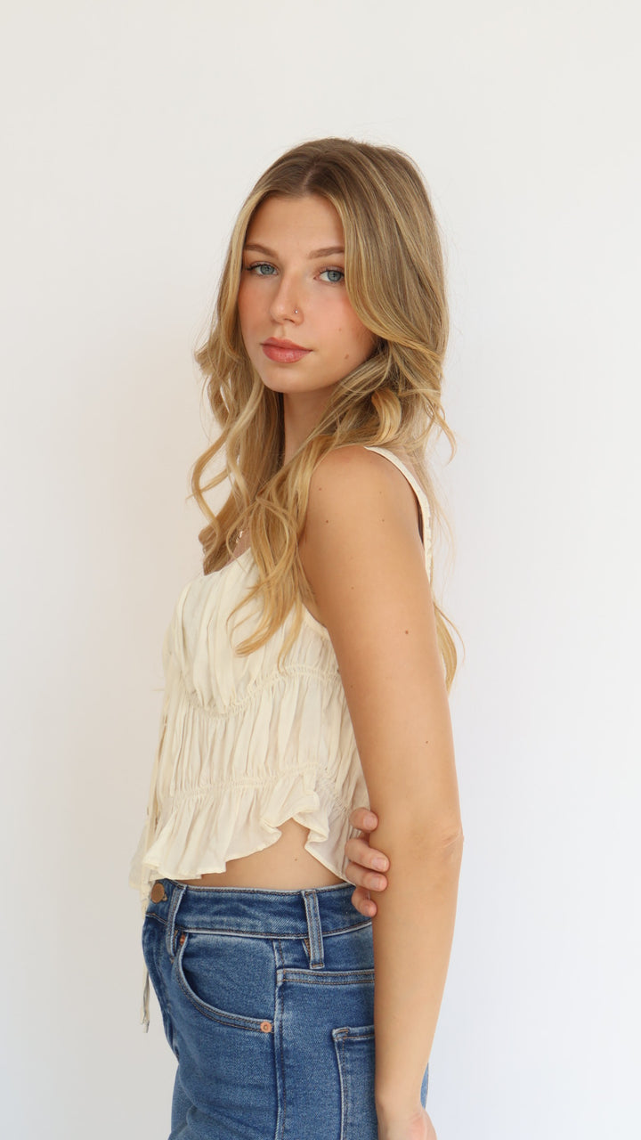 Flirty Tie Front Ruffle Hem Top