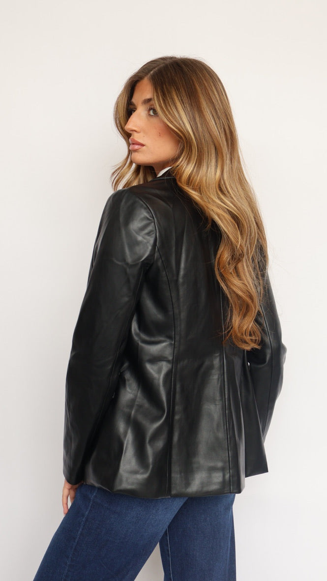 Vegan Leather Open Blazer