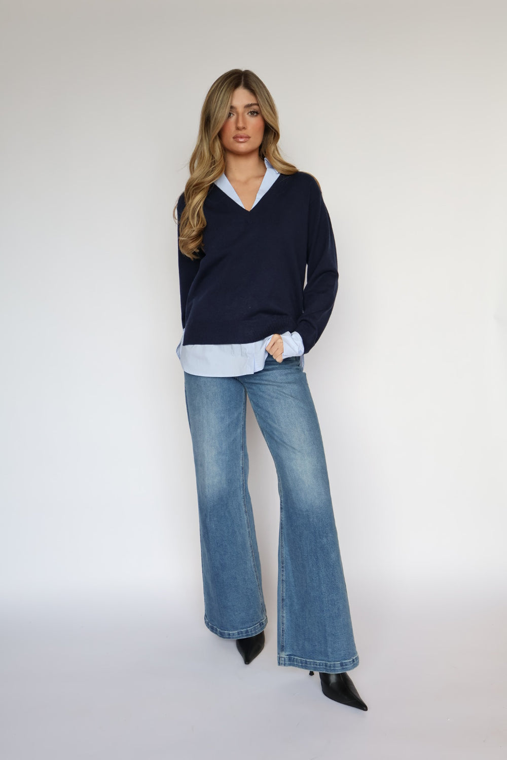 Double Layer V Neck Sweater