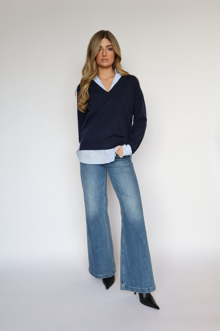 Double Layer V Neck Sweater