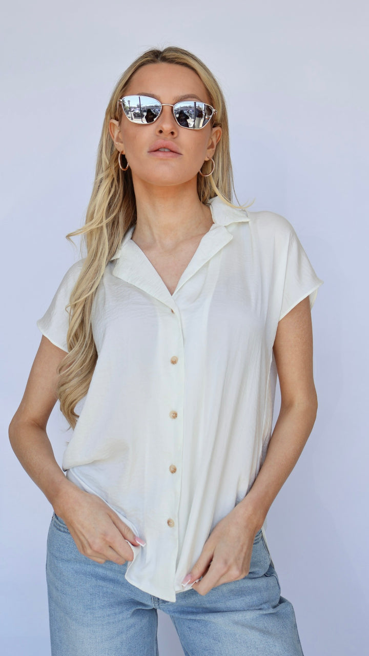 Short Sleeve Button Down Blouse