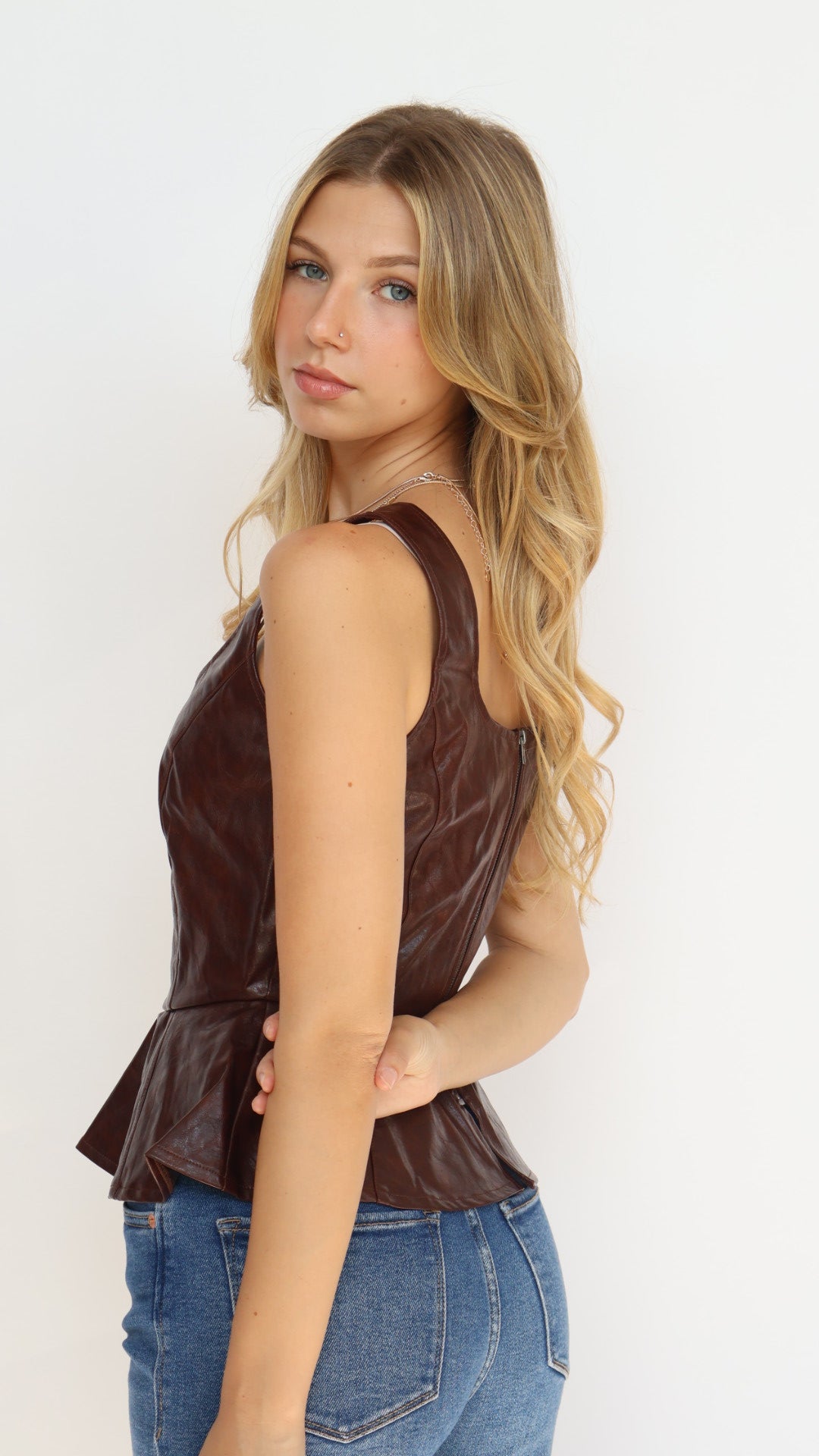 Lost + Wander Valor of Venus Top – Vegan Leather Peplum