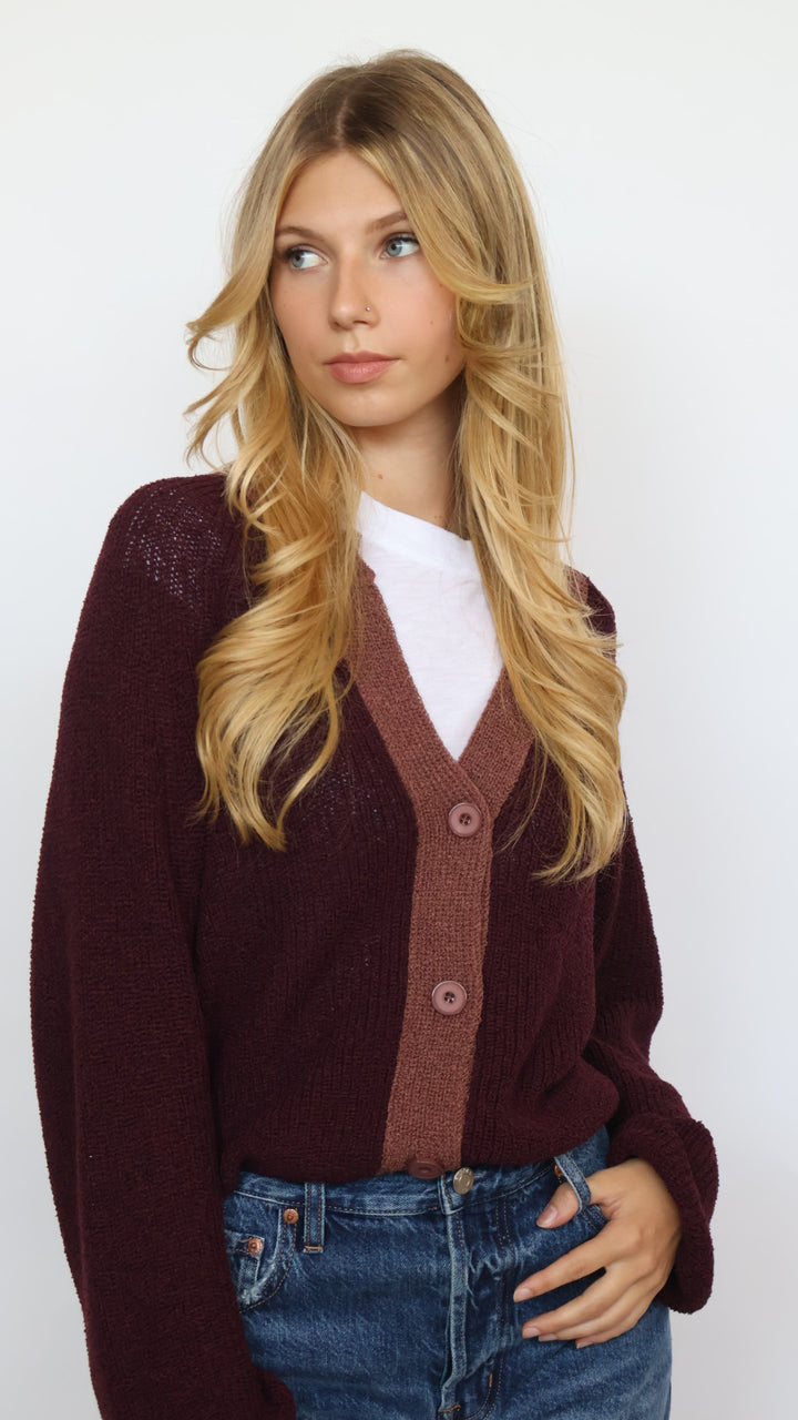 Contrast Trim V Neck Cropped Cardigan