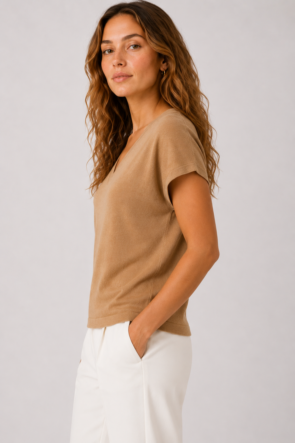 V Neck Short Sleeve Sweater