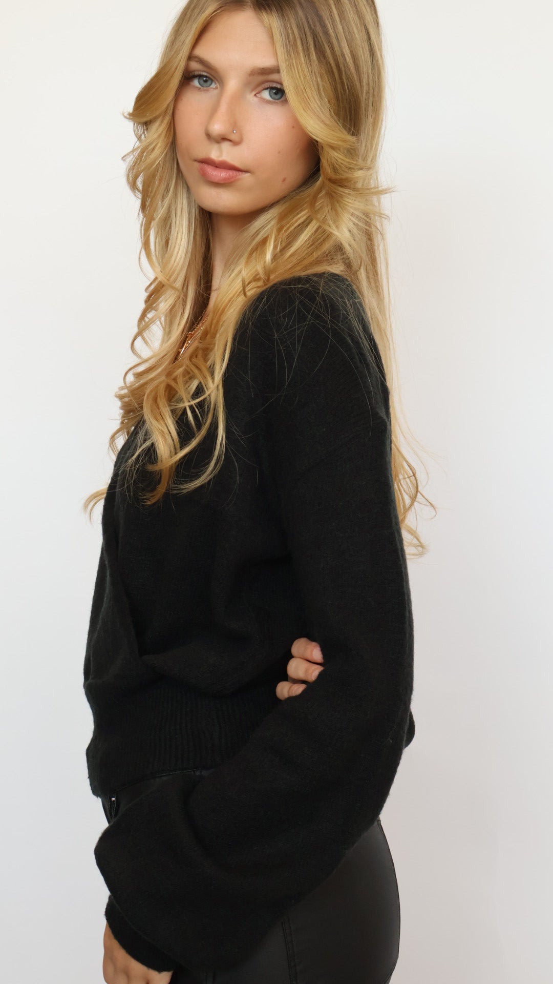 Cross Front Banded V-Neck Sweater