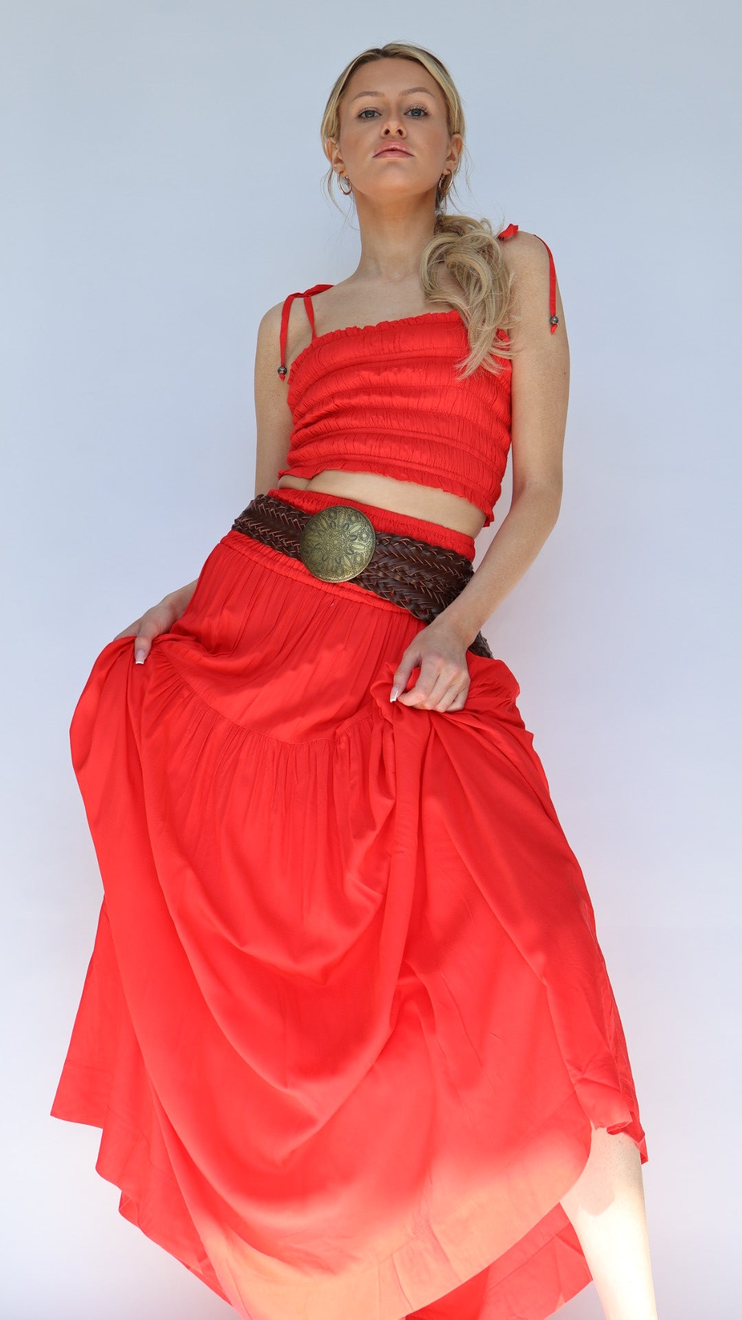 Smocked Midi Skirt