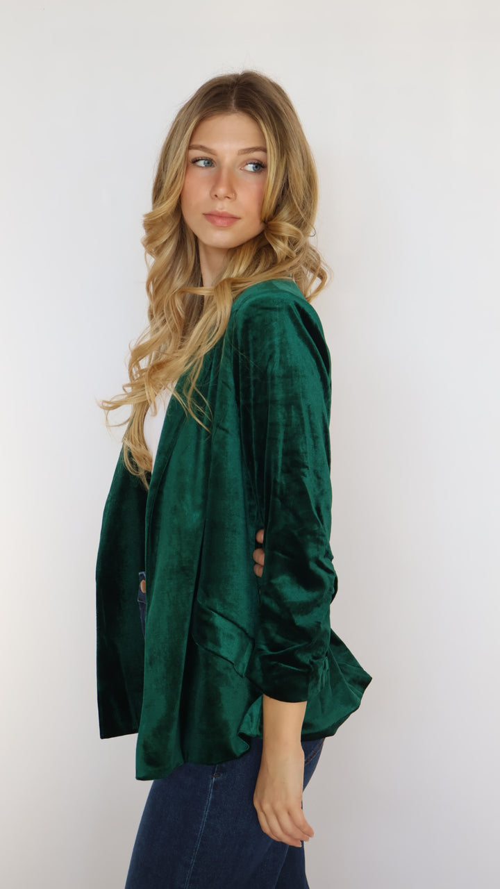 Ruched Sleeve Velvet Blazer