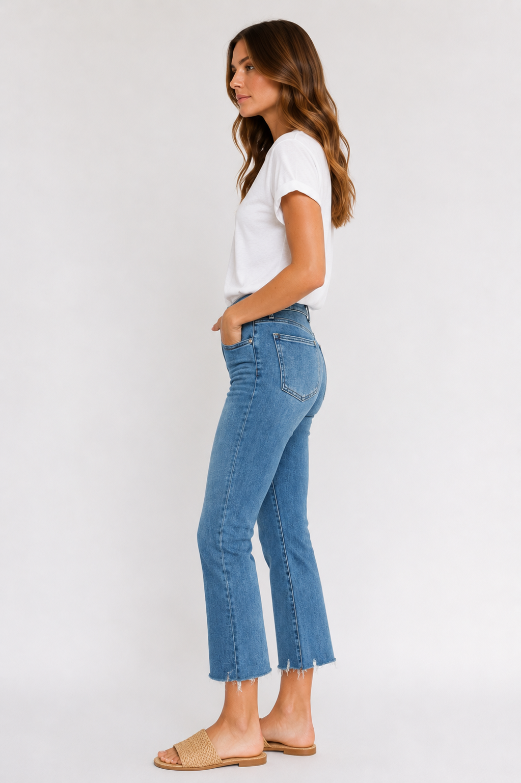 Just Black Denim Crop Flare Distressed Hem