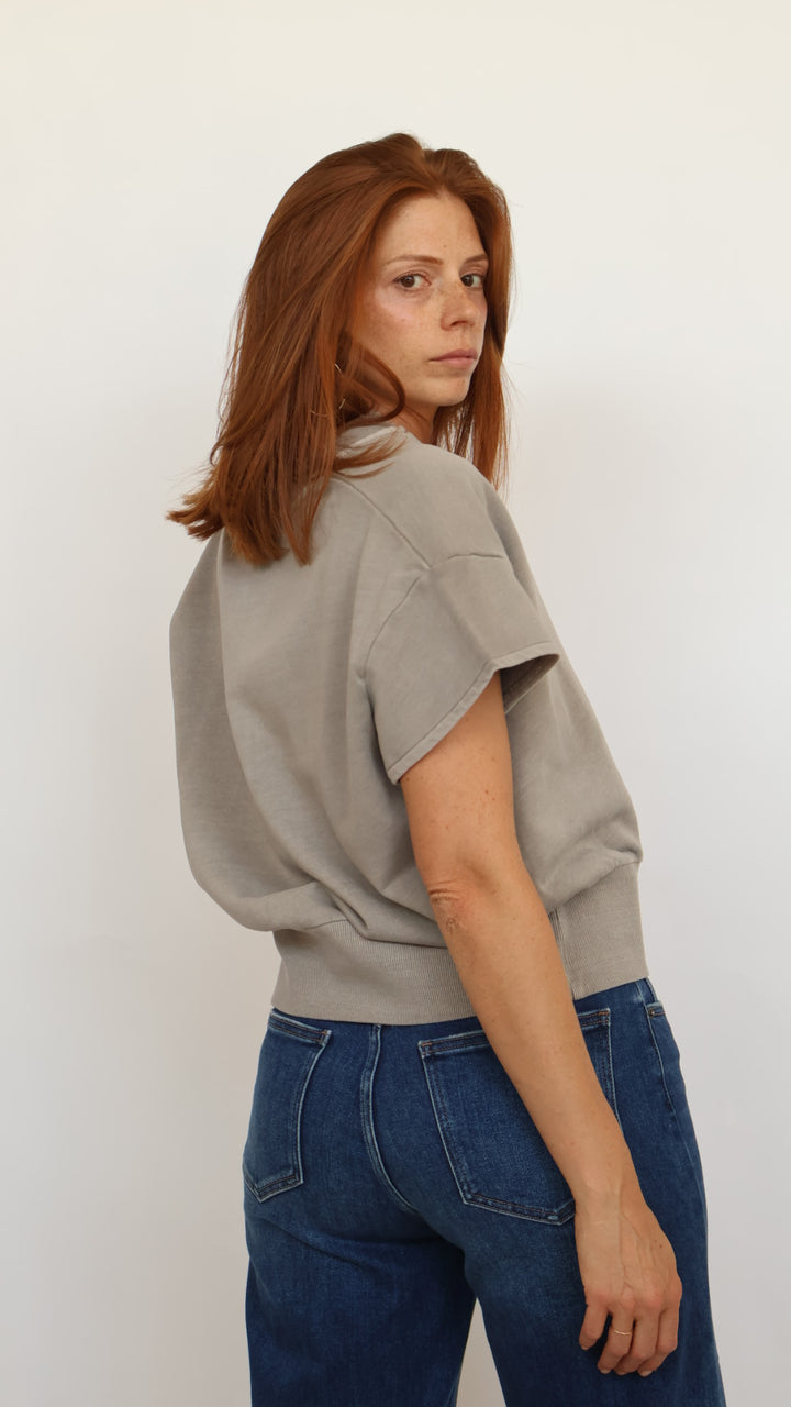 Elan Cap Sleeve V Neck Sweatshirt