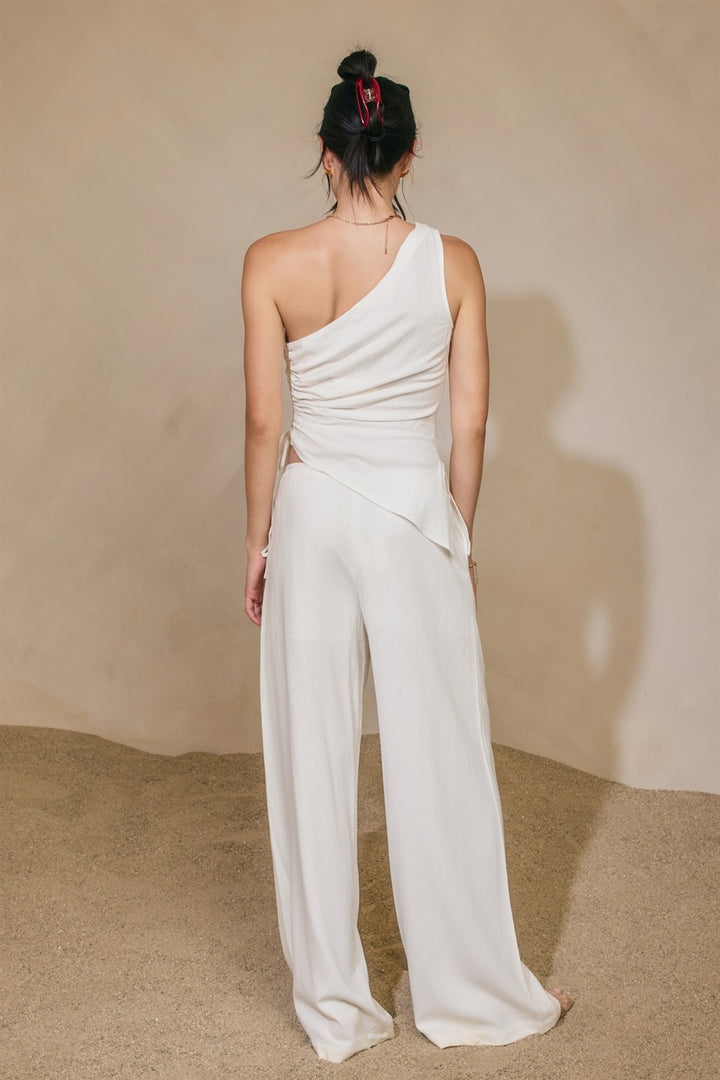 Linen Drawstring Wide Leg Pants