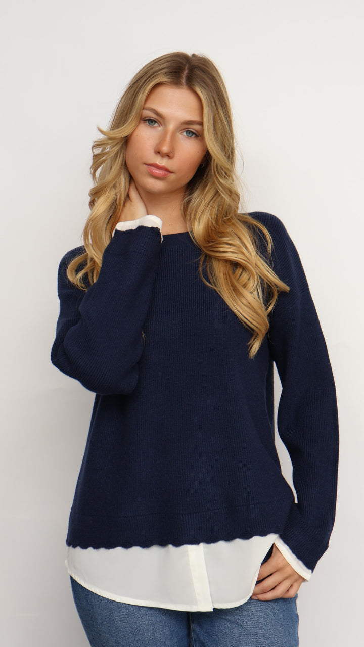 Pinch Twofer Crew Neck Sweater Navy