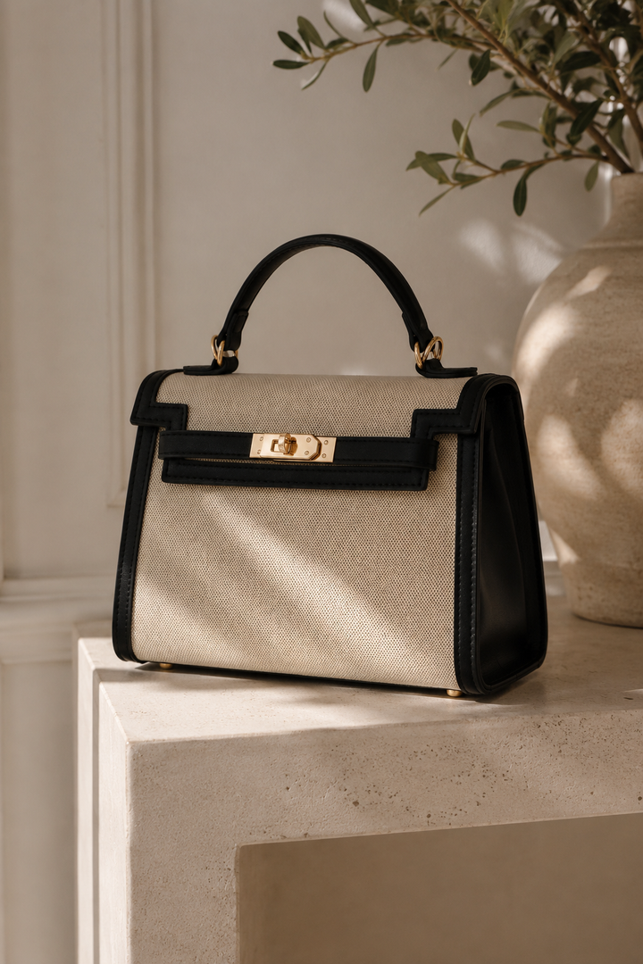 Structured Canvas Top Handle Crossbody Bag