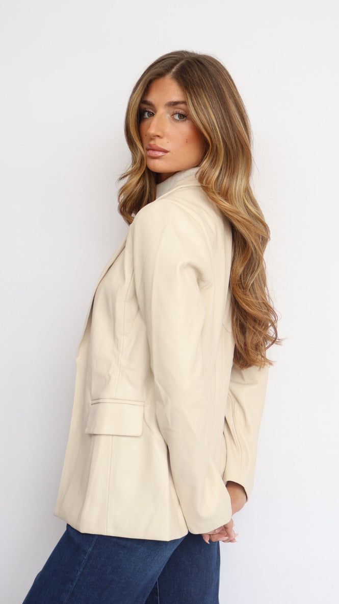 Vegan Leather Open Blazer