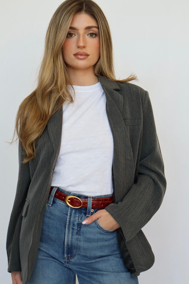 Oversized Button Front Blazer with Front Pockets