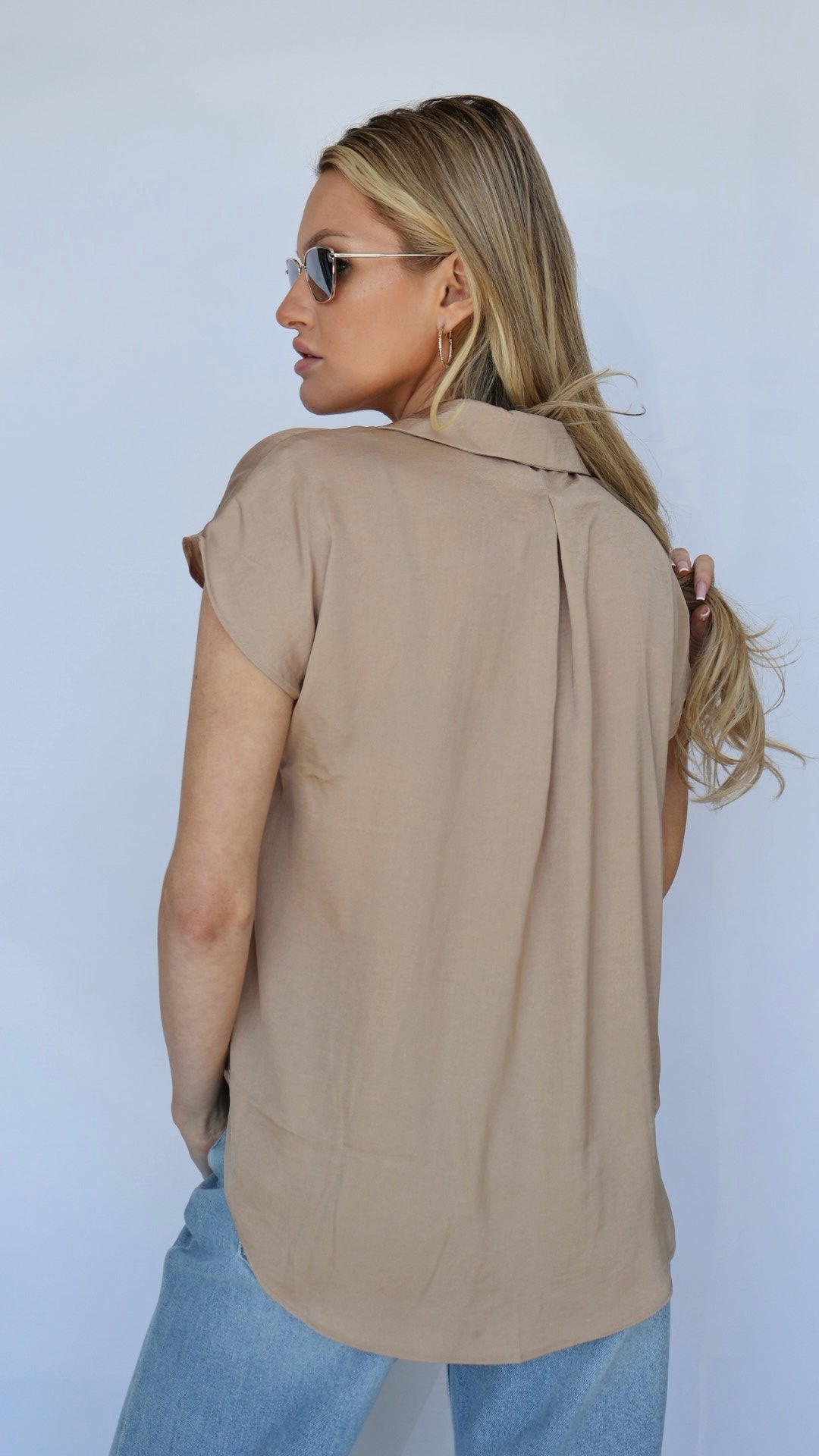 Short Sleeve Button Down Blouse